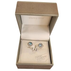 Swarovski Zirconia Sterling Silver | Light Blue & Cubic Zirconia Halo Earrings